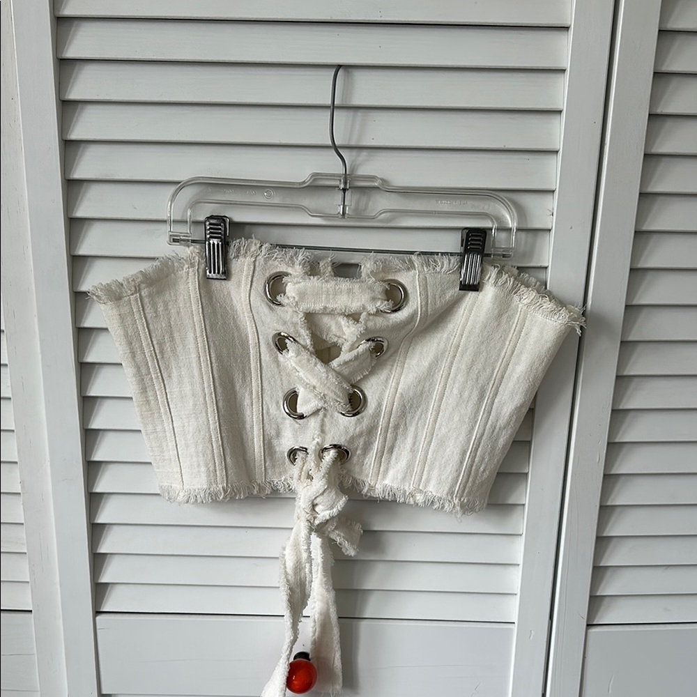 White Lace-Up Corset With Silver Hardware